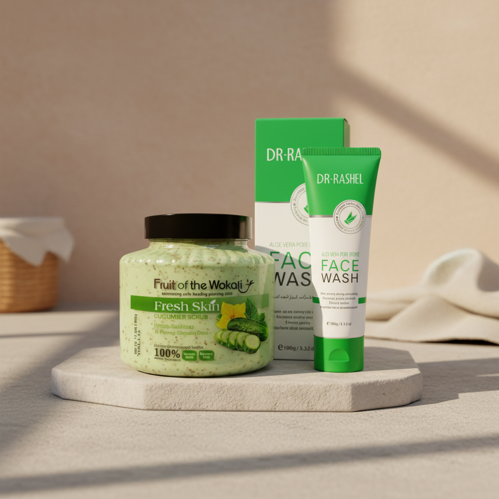 Exfoliante corporal de Pepino 500Gr + Refinador de Poros de Aloe Vera 100Gr