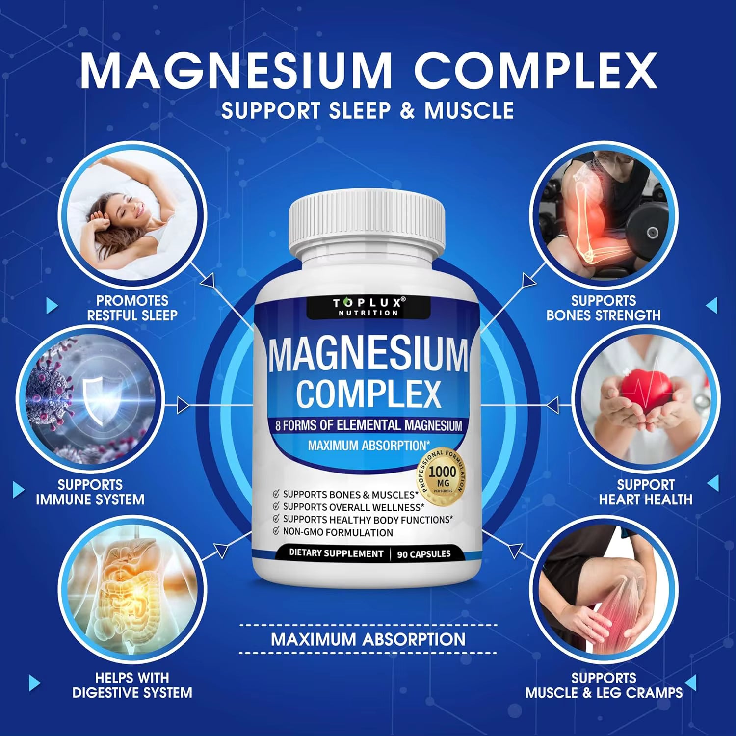 Complejo de Magnesio Citrato + Glicinato 90 Cápsulas High Absorption